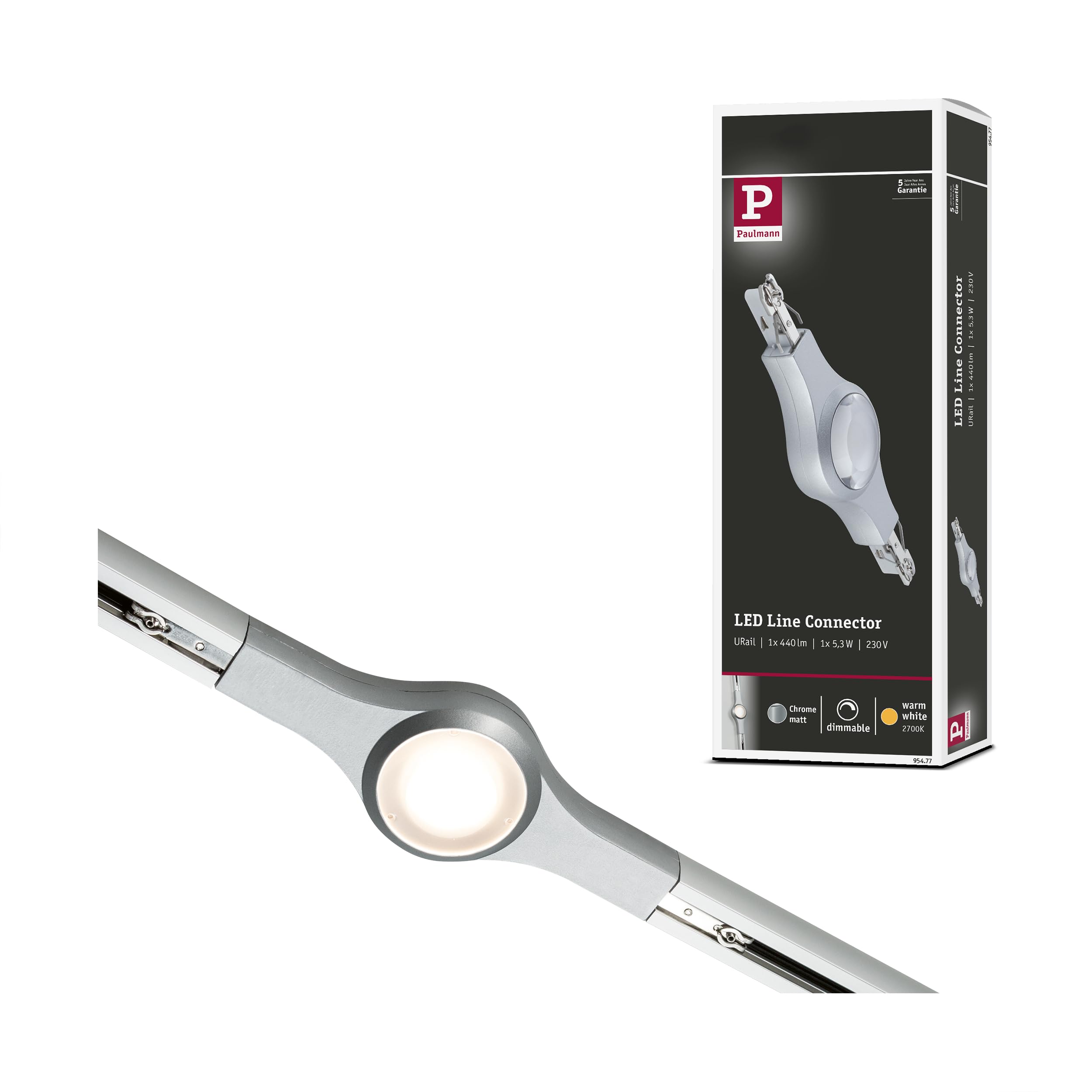 Paulmann 95477 URail Illuminated line Connector 189x57mm 5.3W Chrome matt Rail System