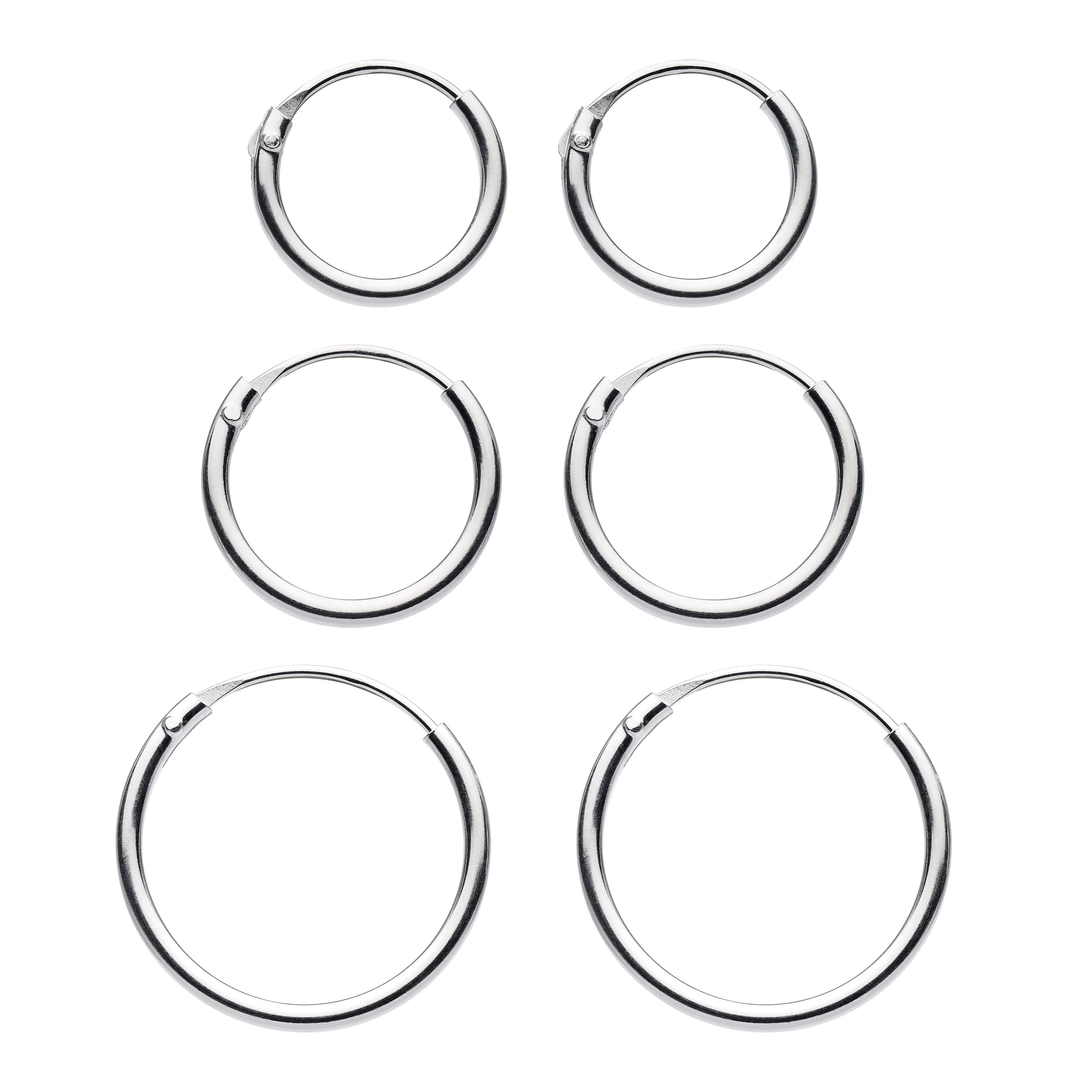 Dew Sterling Silver Sleeper Hoop Earrings, Set of 3-11mm, 13mm, 15mm