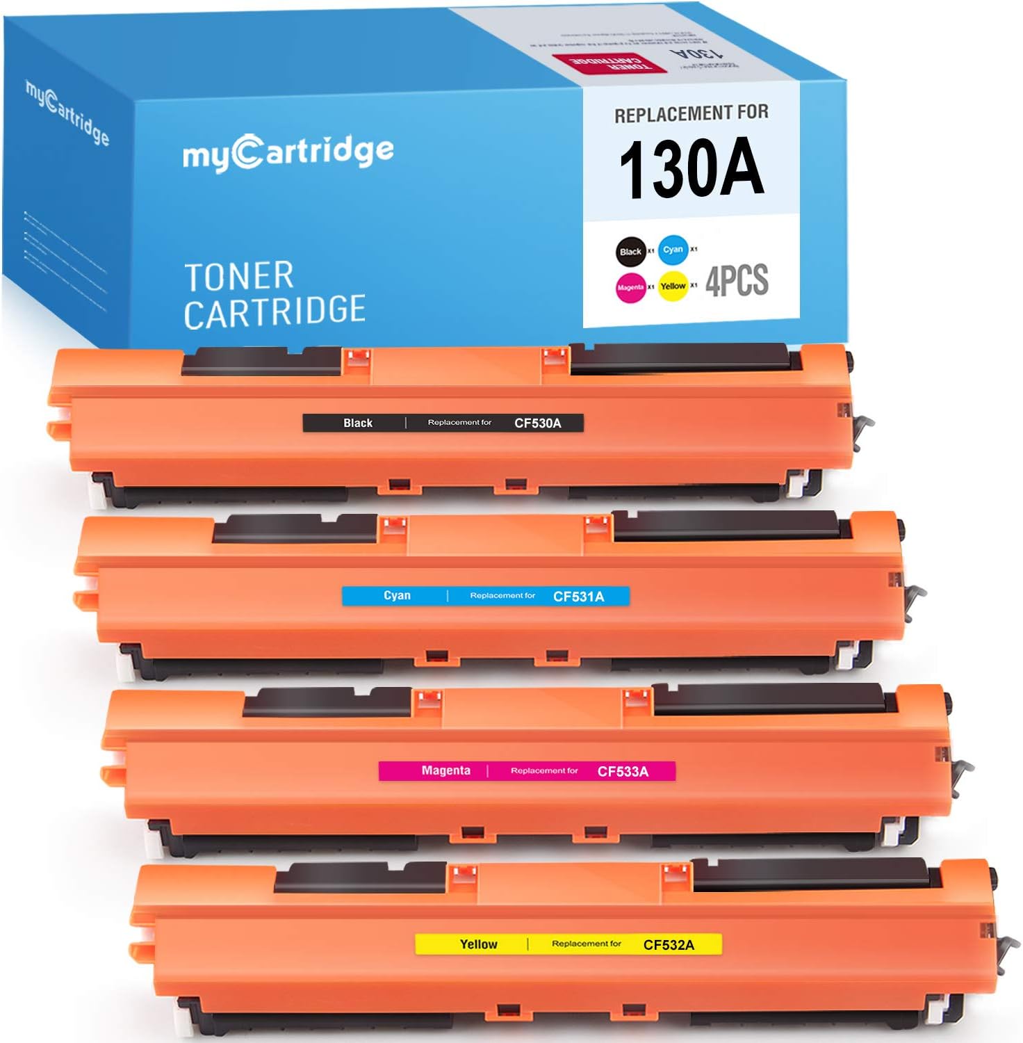 MYCARTRIDGE Compatible Toner Cartridge Replacement for HP 130A CF350A CF351A CF352A CF353A use with Color Laserjet Pro MFP M177fw M176n (Black, Cyan, Magenta, Yellow, 4-Pack)