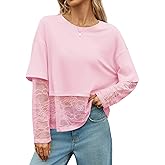 Tankaneo Womens Lace Long Sleeve Crop Top 2025 Crewneck Mesh T Shirts Casual Trendy Tops