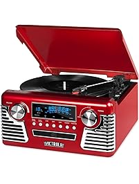 Victrola 50's Retro 3-Speed Bluetooth Turntable with Stereo, CD Player and Speakers, Red