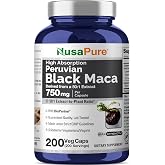 Peruvian Black Maca Root, Vegan, 750mg, 200 Veg Capsules - 200 Servings | Herbal Formula, Lepidium Meyenii Root 50:1 Extract, , Suitable for Adults, Made in cGMP Registered Facility USA