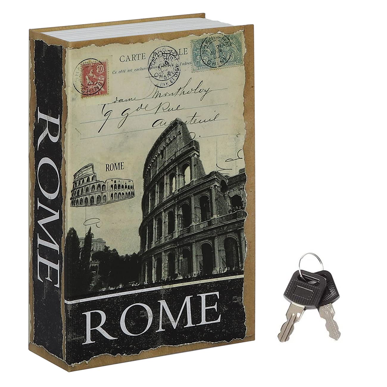 Jssmst Diversion Book Safe with Key Lock, Secrect Hidden Safe Lock Box Large Money Box High Capacity, 9.5 x 6.2 x 2.2 inches, SMBS019 (Large, ROME (Key Lock)) โ image 1