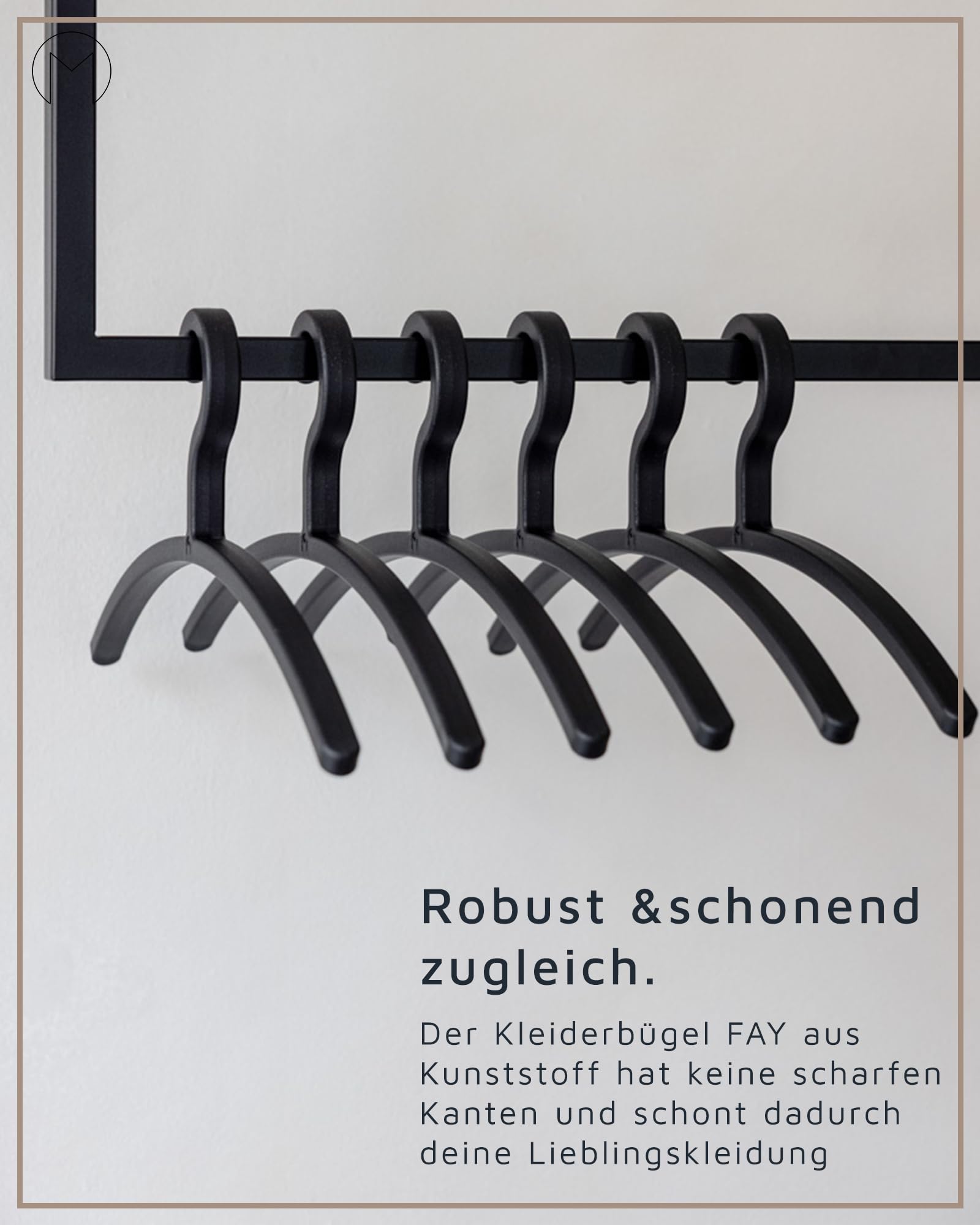 Metallbude Kleiderbügel FAY 6er Set Schwarz - Leicht, Platzsparend, rutschfest, Stabil Kunststoff Hangers - Modern Clothes Hanger Design for Garderobe - Bügel 46 cm 3