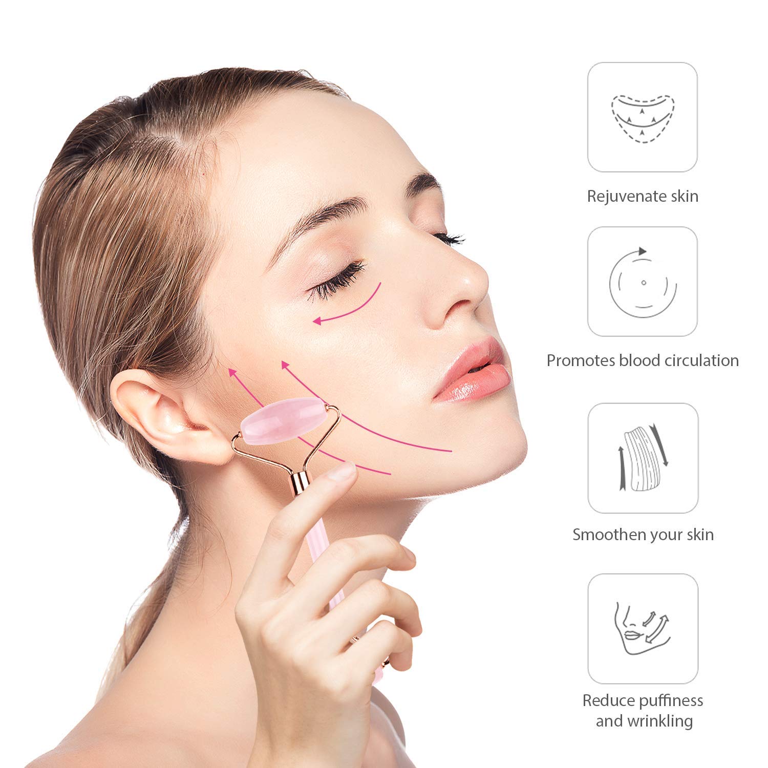 Jade Roller & Gua Sha, Face Roller, Facial Beauty Roller Skin Care Tools, BAIMEI Rose Quartz Massager for Face, Eyes, Neck, Body Muscle Relaxing and Relieve Fine Lines and Wrinkles: Beauty
