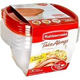 Rubbermaid TakeAlongs Deep Square Food Storage Containers, 5.2 cups, 4 pack, Tint Chili Red