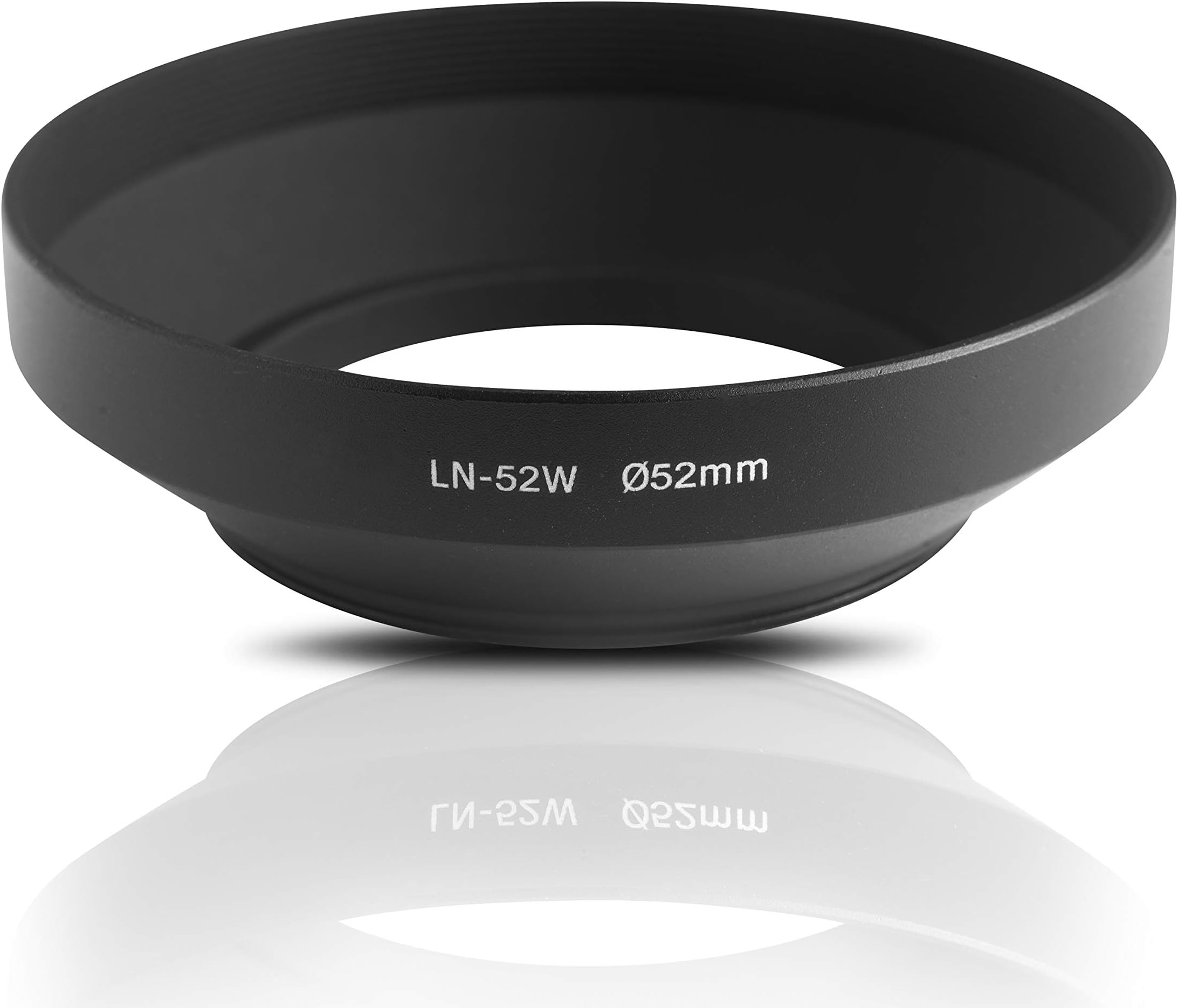 Lens hood made metal (aluminum). For screwing in and for wide-angle lenses. For Canon Sony Nikon Pentax Olympus Leica Fujifilm Panasonic (52mm)