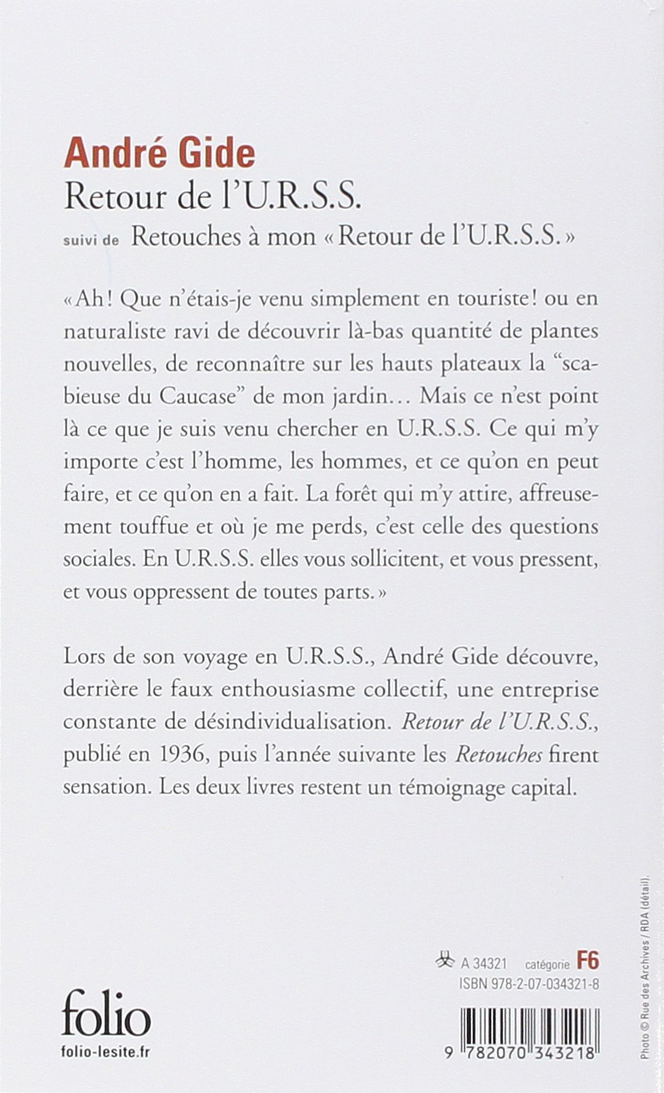 Retour De L Urss Retou Suivi De Retouches A Mon Retour De L Urss Folio Amazon De Gide Andre Fremdsprachige Bucher