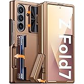 Vizvera for Samsung Galaxy Z Fold 7 Case RFID Wallet with Cards Holder[Kickstand][Camera Cover] Shockproof Silicone Protective Phone Case for Z Fold 7 2025-Desert Gold