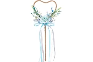 PartyforU Flower Wand for Girls - Floral Magic Wand Fairy Wand Heart Rose Wand with Ribbon for Woodland Wedding Bridal Shower