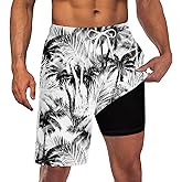Goodstoworld Men's Funny Swim Trunks with Compression Liner 2 in 1 Quick-Dry 9" Stretch Shorts with Three Pockets