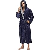 goodmansam Mens Long Flannel Robes with Hood Plush Warm Bathrobes Cozy Spa Robe With Pockets