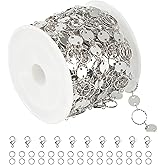 YOUBEIYEE 16 Feet Silver Necklace Chains for Jewelry Making Handmade Circle Sequin Link Chain Spool DIY Craft Chains with Lobster Clasps Jump Rings