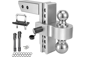 Adjustable Aluminum Trailer Hitch Fits 2" Receiver, 6 Inch Drop Hitch, 12,500 LBS GTW Heavy Duty Dual Ball (2" x 2-5/16") Tow