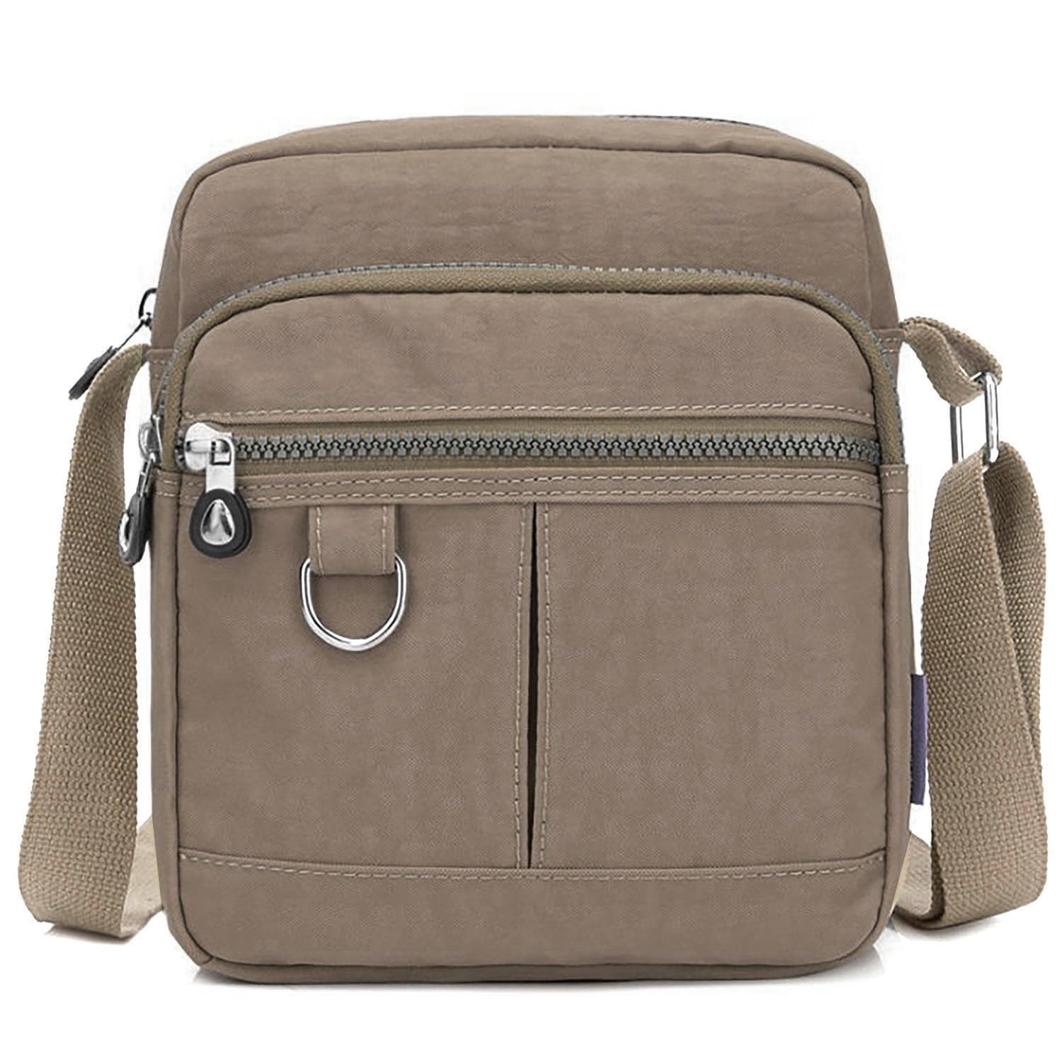 GFM® Women's Nylon Crossbody Bag for Women – Lightweight Waterproof Across Crossover Over Shoulder Cross body Small Medium Holiday Travel Bag Multiple Zip Pockets (NCB-8)(Beige)(NCB-9925-TR)