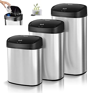 Sensor Mülleimer, Batterie- und Netzbetrieb, Geruchsfilter, Automatik Abfalleimer, Müllbehälter Edelstahl, 38L, 48L, 58L