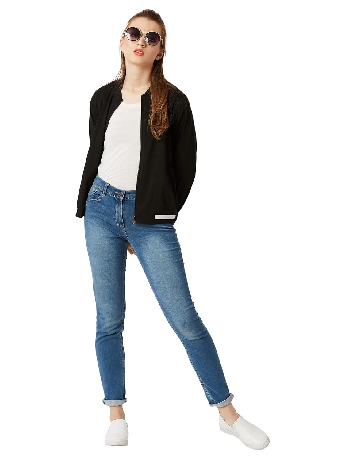 miss chase women's black ribbed bomber jacket