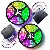 CREAUV Two Sets 13.2ft Battery Powered LED Strip Lights, RGB Color Changing LED Lights with 3-Key Controller, AA Battery Operated Flexible Light Strip for Bedroom, TV Backlight, Closet, Camping(2)