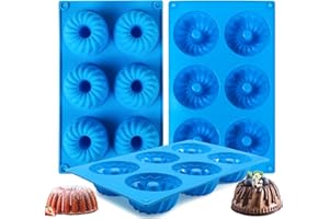SIDOSIR 3PCS Mini Bundt Cake Pan, 6Cavity Heritage Bundtlette Cake Silicone Mold for Baking,Non Stick Fancy Molds for Fluted Tube Cake (Fluted Tube)