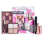 Makeup Revolution Get The Look Gift Set Party Ready, Eye Palette, Eyeliner, Lipstick, Mascara & Highlighter Included, Various Shades