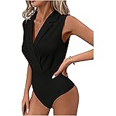 MakeMeChic Women's Collared Bodysuits Wrap V Neck Sleeveless Dressy Business Casual Blouse Tops