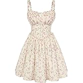 Scarlet Darkness Floral Corset Dress for Women 2026 Summer Sundress Lace Up Mini Milkmaid Dresses with Pockets