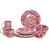 Enamelware Starter Set, 16 piece, Red/White Splatter