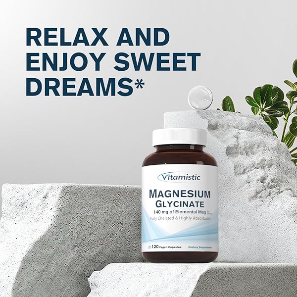 VITAMISTIC MAGNESIUM GLYCINATE, CHELATED, HIGHLY BIOAVAILABLE, FULLY REACTED & NON-BUFFERED, GENTLE ON THE STOMACH, 140 MG ELEMENTAL MAGNESIUM, FOR SLEEP, BONE, MUSCLE, NON GMO, 120 VEGAN CAPS