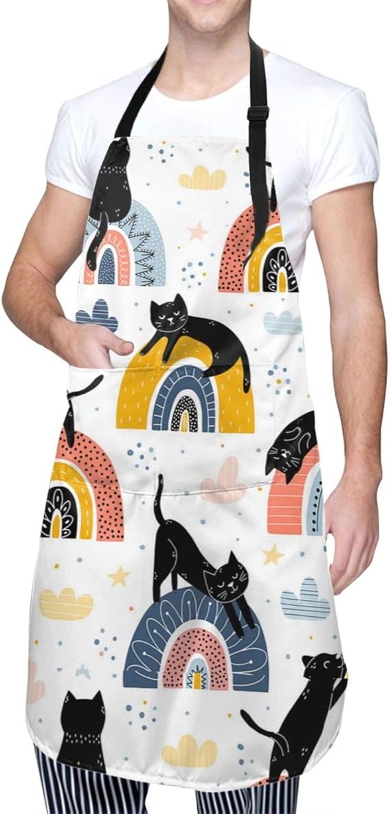 Amazon Co Jp 防水エプロン 黒猫 ネコ 虹 Apron おしゃれ 首掛けエプロン かわいい ポケット付き カフェエプロン キッチンエプロン H型 業務 作業 家庭用 フリーサイズ ガーデニング ファッション柄 シンプル 男女兼用 服 ファッション小物