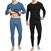 Patelai 2 Pack Thermal Underwear for Men Fleece Lined Long Underwear Winter Base Layer Set Cold Weather Top Bottom