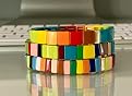 4-Pack Rainbow Enamel Tile Bracelets - Stretch Beaded Bangle Set For Women & Men