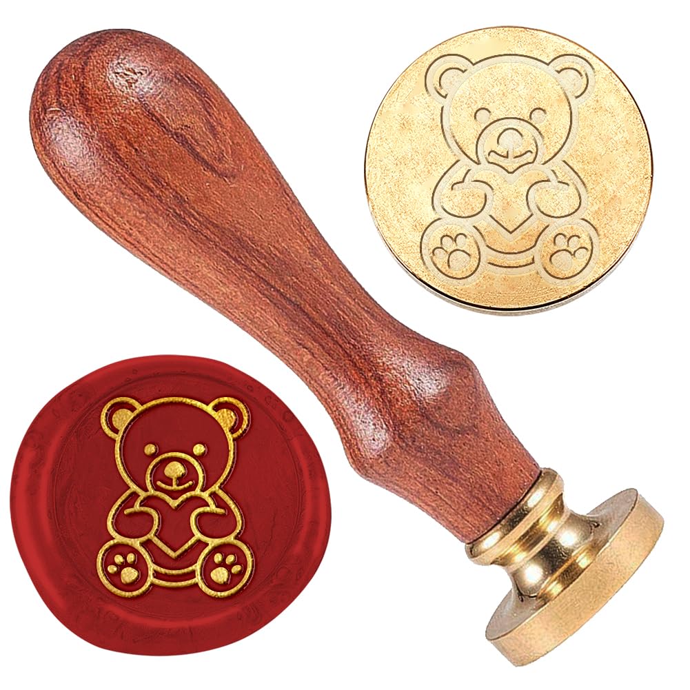DELORIGIN 1" Bear Wax Seal Stamp Retro Sealing Stamps Removable Brass Head Seal Stamp with Wooden Handle Sealing Wax for Envelope Greeting Card Letter Wedding Invitations Gift Wrapping Decor
