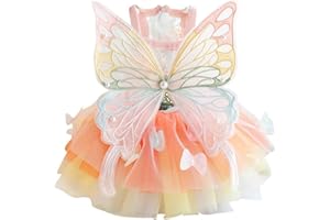 BUATKONTLY Princess Dog Dresses for Small Dogs Rainbow Clothes Butterfly Costume Pet Clothes Girl Puppy Dog Princess Skirt Summer Cute Dog Wedding Holiday Party Costume Outfits (L(Back:13.8" Chest:17.8"))