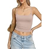 EasyGala Womens Double Lined Crop Tank Top Adjustable Spaghetti Strap Camisole Shirts Fitted Summer Basic Going Out Tops