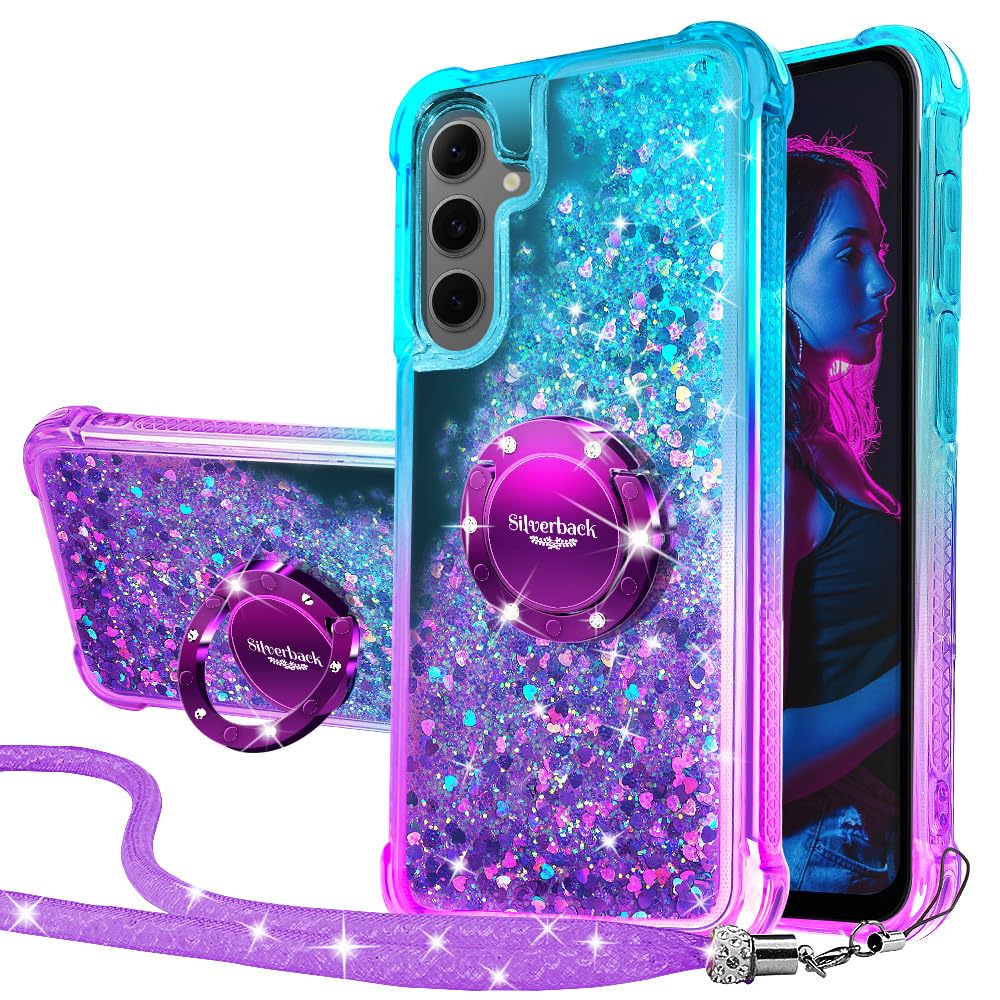Silverback for Samsung Galaxy S24 FE Case with Ring, Women Girls Bling Holographic Sparkle Glitter Cute Cover,Diamond Ring Protective Phone Case for Galaxy S24 FE - Purple
