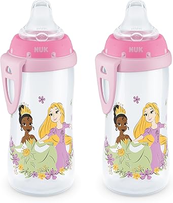 NUK Active Sippy Cup, 10 oz, 2 Pack, Disney Princess, BPA-Free, Soft Spout, Spill-Proof Cup