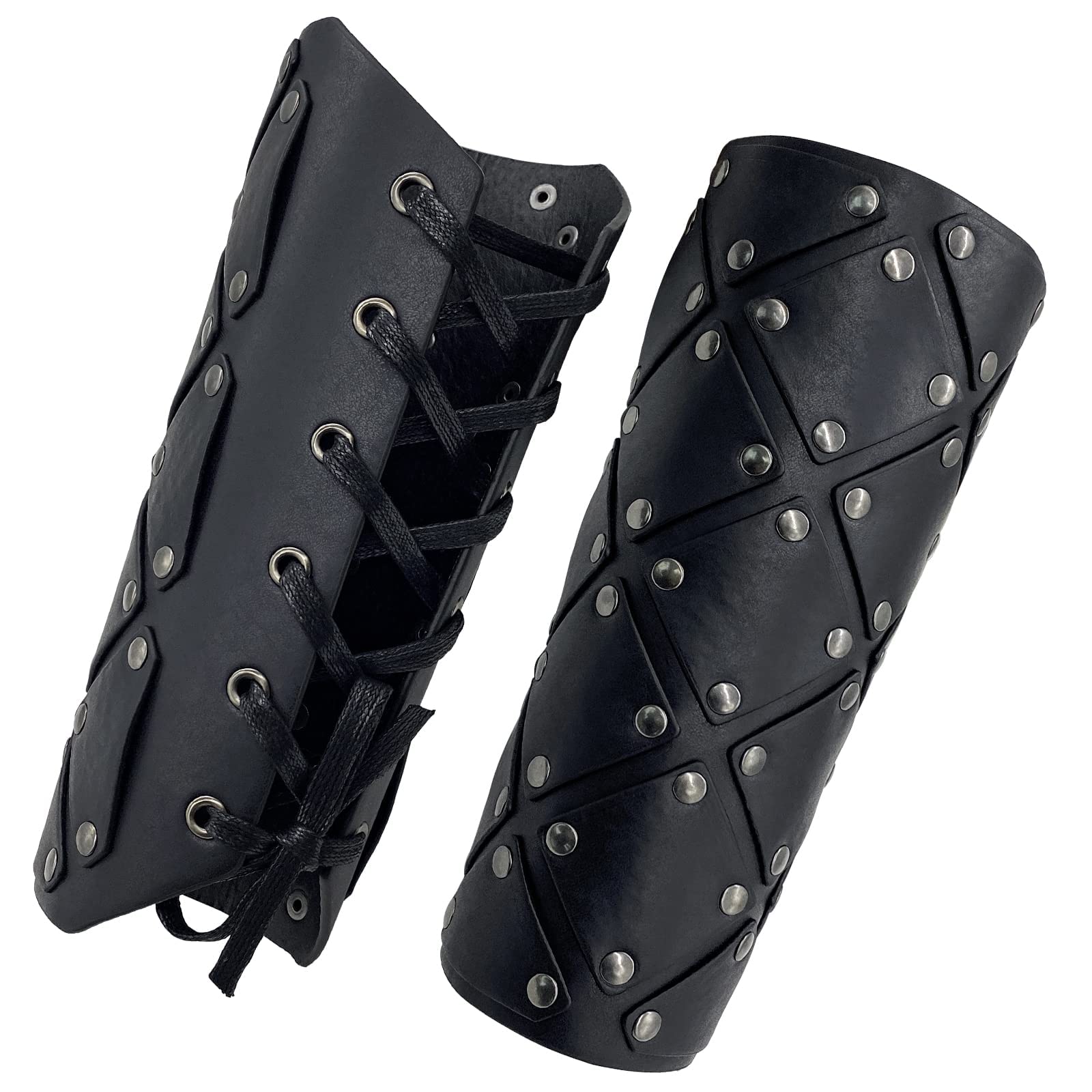 HiiFeuer Medieval Brigandine Arm Guards, Mercenary Faux Leather Gauntlet, Vintage Renaissance Knight Arm Bracers (Black B)