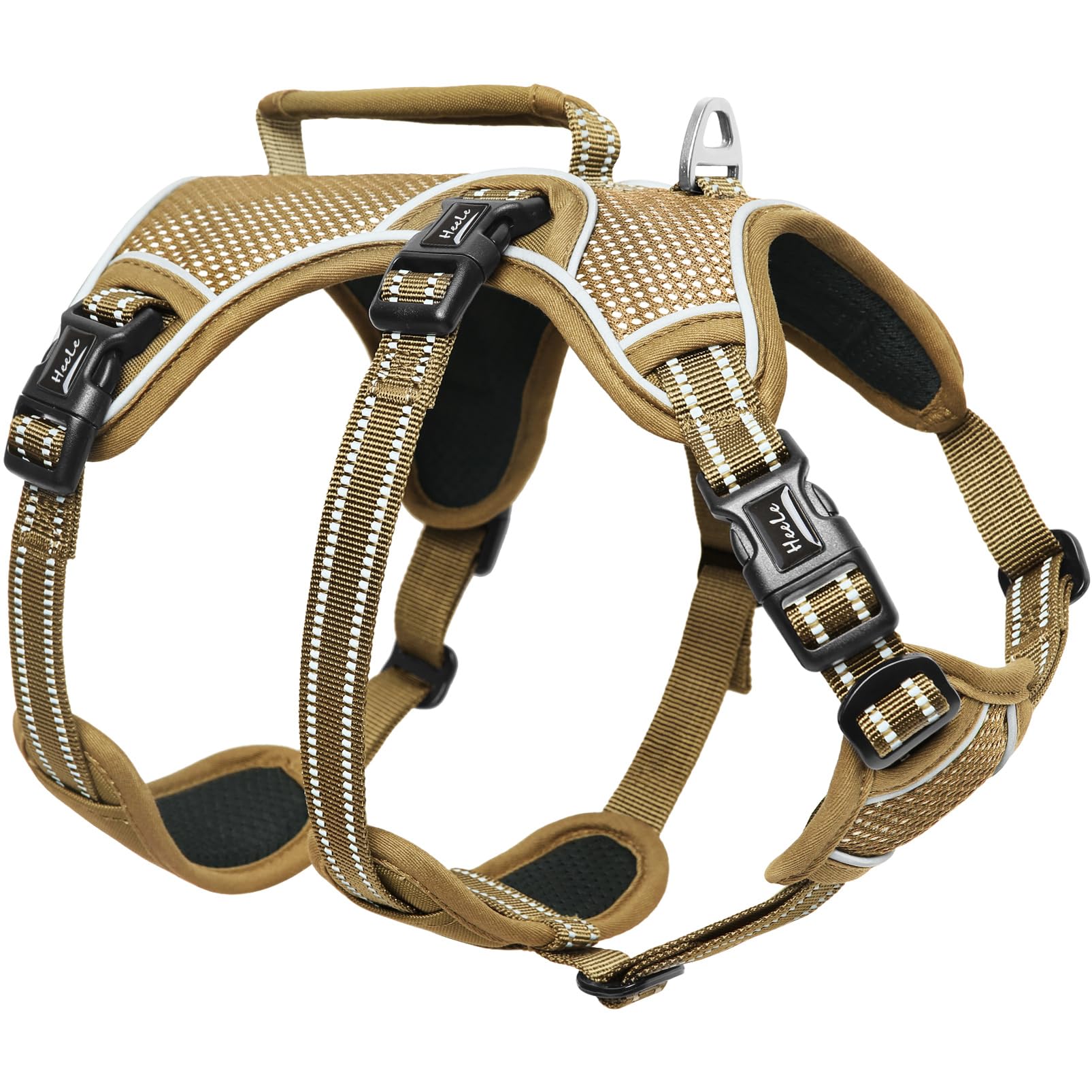 HEELE Dog Harness Escape Proof, Release on Neck, No Pull Reflective Adjustable Vest with Durable Handle, Dog Harness for Outdoor Training Walking, Harness for Big/Active Dogs, Brown, XL