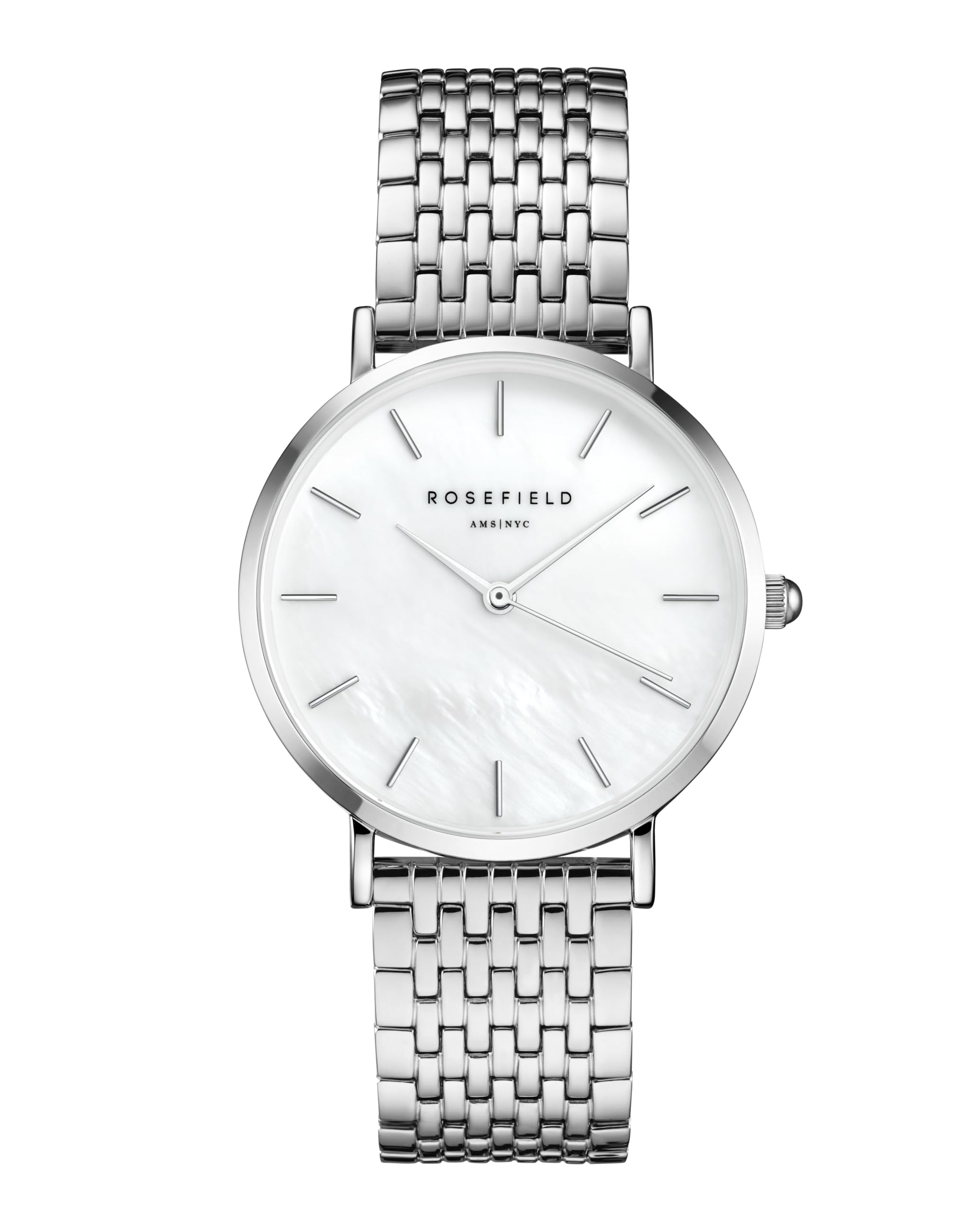 Rosefield Women's Watch The Upper East Side: Silver 33mm Round Case with White Dial and Silver Strap - UEWS-U22