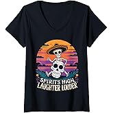 Womens Day of The Dead Mexican Dia De Los Muertos Sugar Skull V-Neck T-Shirt
