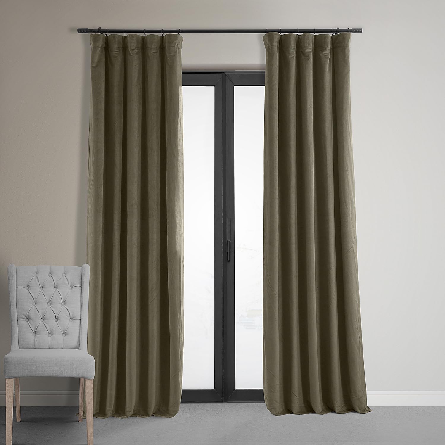 Photo 1 of HPD Half Price Drapes Signature Velvet Thermal Blackout Curtains for Living Room 96 Inch Long (1 Panel) Rod Pocket Insulated Blackout Curtains for Bedroom Window Curtains, 50W x 96L, Denver Taupe