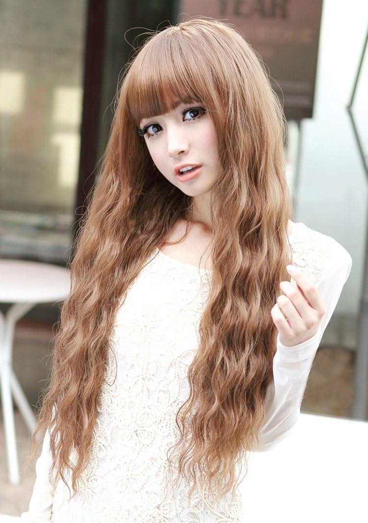 Mecawig New Fashion Fluffy Healthy Long Curly Kanekalon Full Wig As Real Hair Brown AQ161