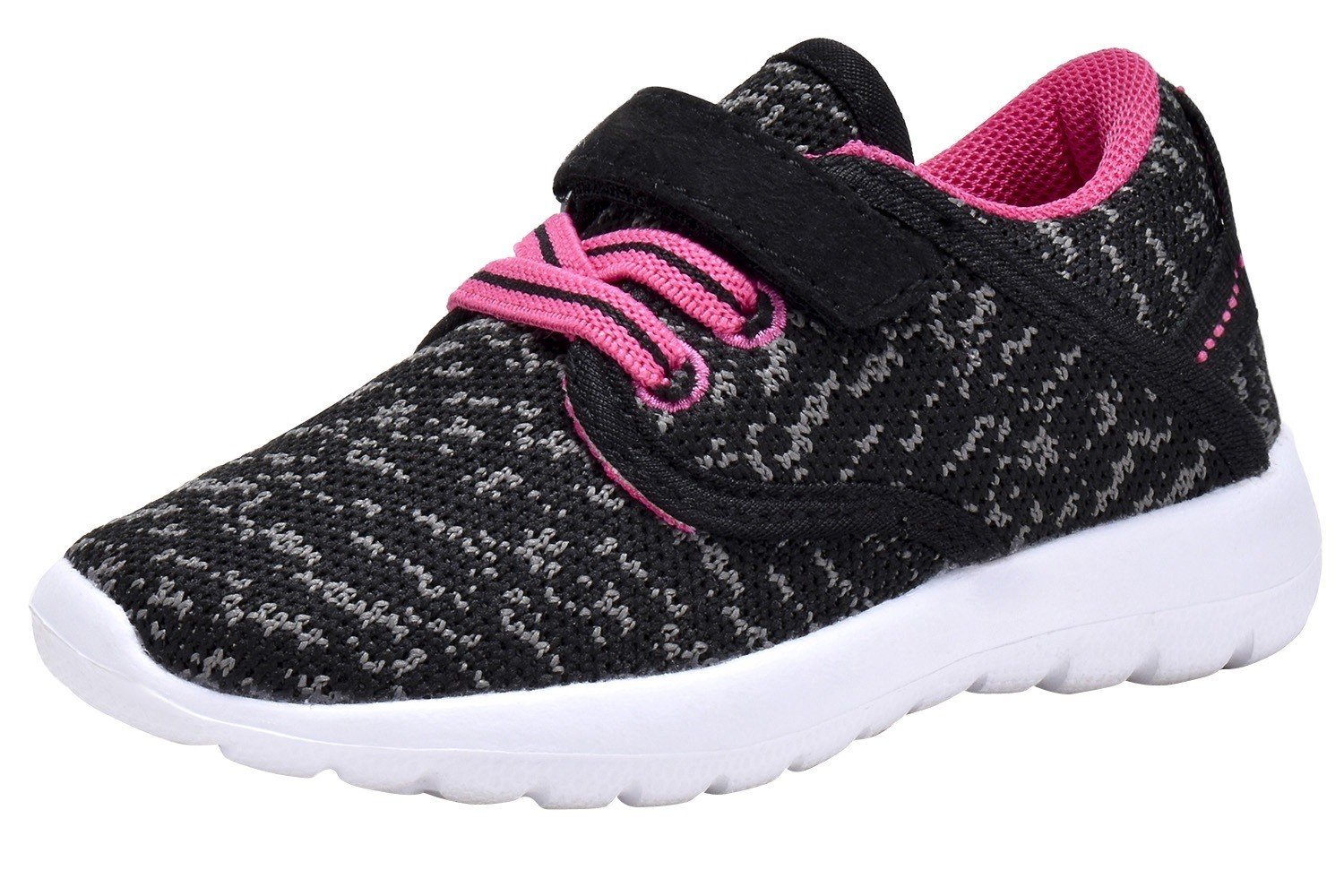 Toddler\'s Lightweight Sneakers Boys and Girls Cute Casual Running Shoes Multiple Colors (7 M US Toddler, Black/Fuchsia)