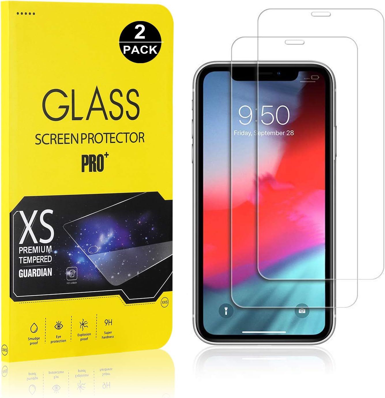 Screen Protector for iPhone XR, Bear Village Tempered Glass Screen Protector, 9H Hardness Screen Protector Film for iPhone XR, 2 Pack