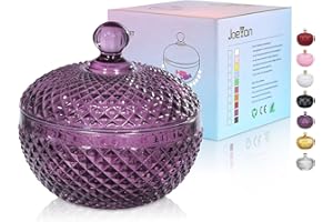 Joeyan 12 oz Small Dark Purple Glass Jars with Lid,Embossed Candy Dishes,Diamond Faceted Food Container,Decorative Jewelry Box Apothecary Canisters,Colored Kitchen Bathroom Buffet Storage Organizer