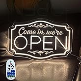 LED Neon Open Sign for Business, Remote and Plug included, Adjustable Brightness Neon Lights for Party Bar Salon Stores Hotel Wall Decor Come in we're Open (24 x 16 inches)