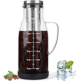 CHDEXU Airtight Cold Brew Coffee Maker Pitcher 51oz, Glass Iced Coffee Maker Pitcher with Removable Stainless Steel Filter and Non-Slip Base, 1.5L Iced Tea Maker