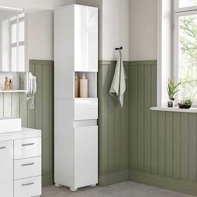 VASAGLE Tall Bathroom Cabinet White BBC560P31 Slim Storage 30x30x170 cm
