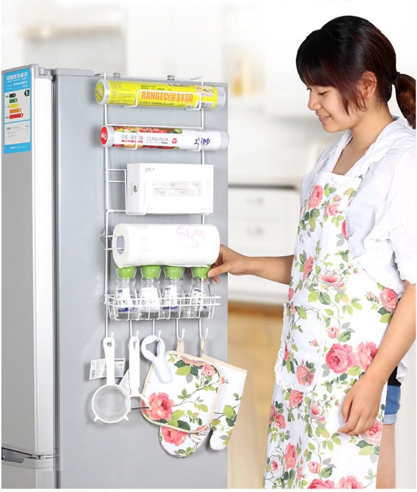 SHENGXIA Multifunction Metal Refrigerator Storage Rack Kitchen Wrap Organizer/Holder with 4 Suction Cups US Stock