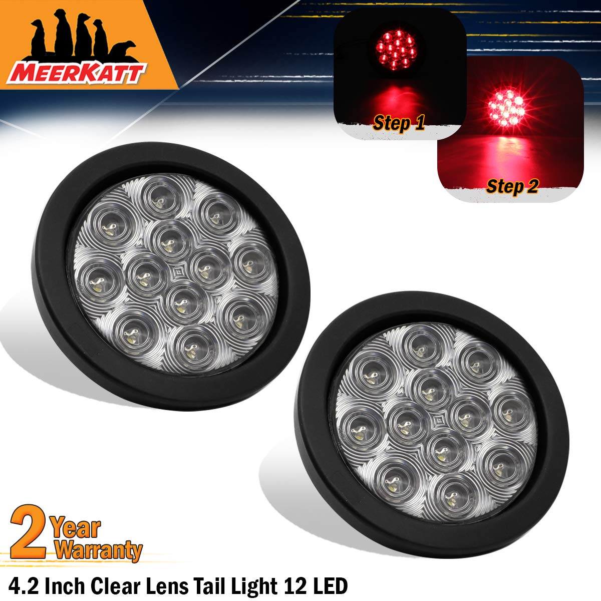 4 Inch Round Red Led Brake Stop Tail Fender Side Marker Lights Sealed Flush Mount Universal W Grommets Plugs Clearance For Trailer Tow Truck Peterbilt Camper Lorry 12v Dc Ga12 Meerkatt Pack